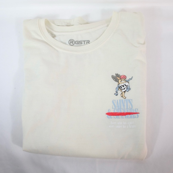 RGSTR Cream Saints & Sinners Short Sleeve Graphic T-Shirt Mens Size S - Picture 6 of 6